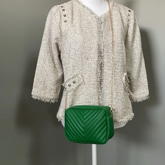 DESIGNER STYLE CROSSBODY CHAIN BAG CHEVRON STITCH GREEN - Picture 2 of 9